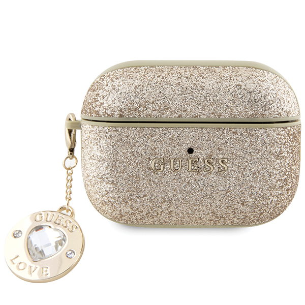 Carcasa Guess Fixed Glitter Heart Diamond Charm compatibila cu Apple AirPods Pro 2, Gold 1 Lerato.ro