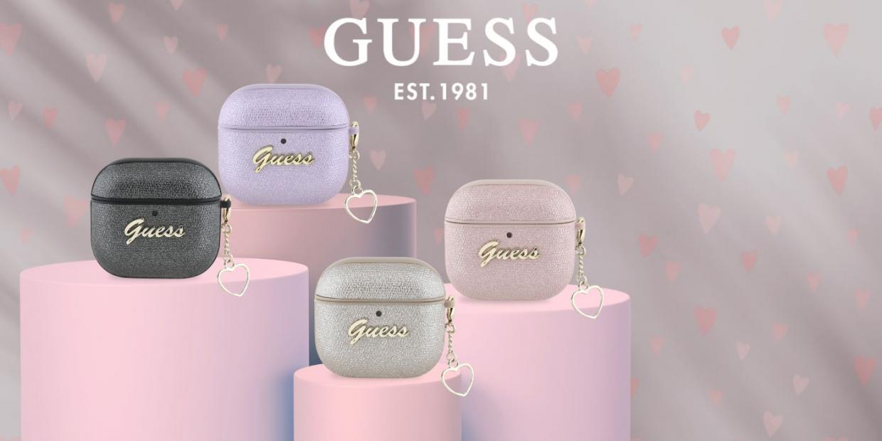 Carcasa Guess Metallic Script Charm compatibila cu Apple AirPods 4, Roz 1 Lerato.ro