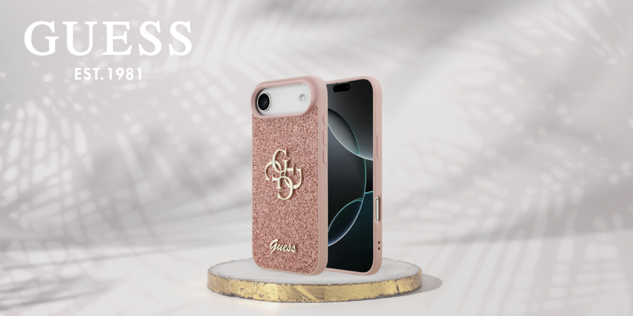 Carcasa Guess Fixed Glitter Big 4G compatibila cu iPhone 17 Air, Roz 1 Lerato.ro