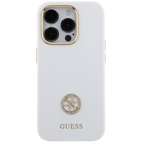 Carcasa Guess Silicone Logo Strass 4G compatibila cu iPhone 15 Pro, Alb 1 Lerato.ro