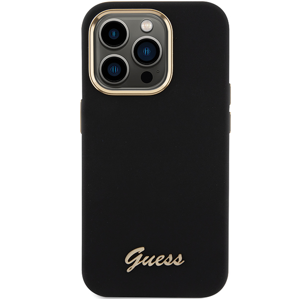 Carcasa Guess Silicone Script Metal Logo and Frame compatibila cu iPhone 15 Pro, Negru 1 Lerato.ro