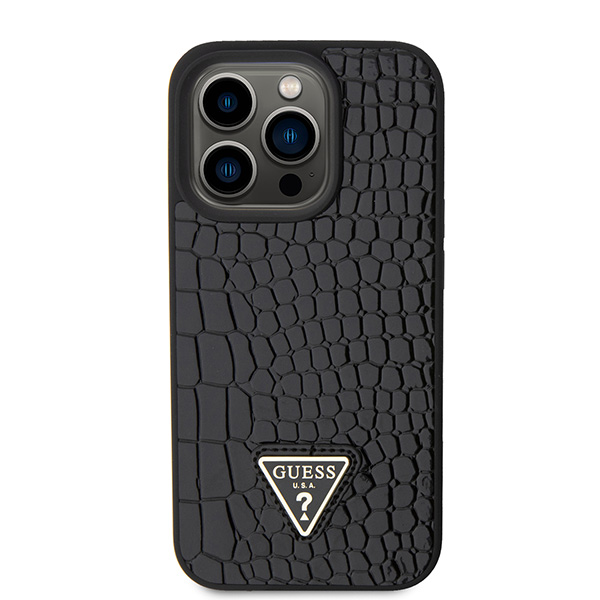 Carcasa Guess Croco Triangle Metal Logo compatibila cu iPhone 15 Pro, Negru 1 Lerato.ro
