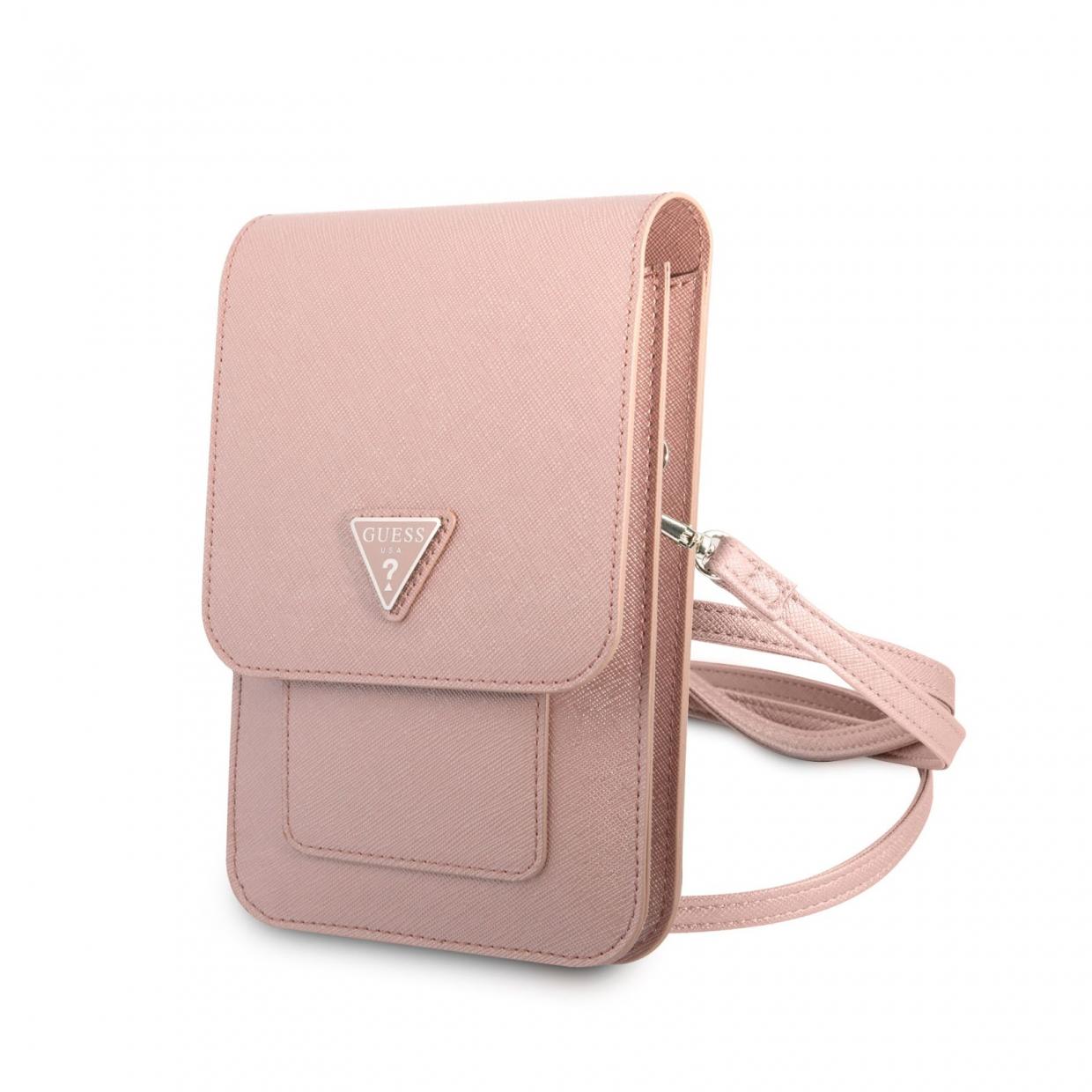 Geanta universala Guess Saffiano Triangle, 16 x 10 cm, 6 compartimente, Roz 1 Lerato.ro