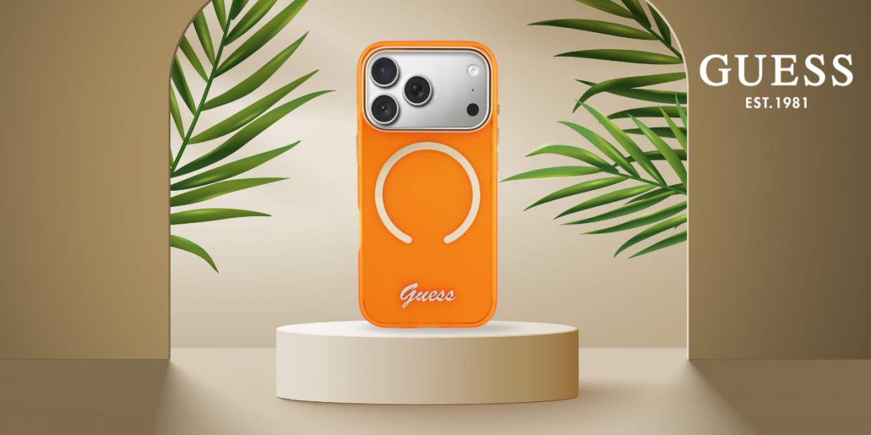 Carcasa Guess IML Script Metal cu MagSafe compatibila cu iPhone 17 Pro Max, Portocaliu 1 Lerato.ro