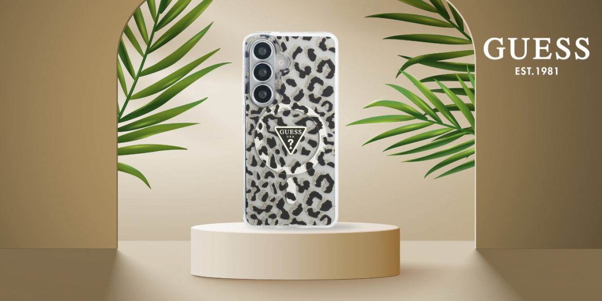 Husa Guess IML Leopard Print Triangle cu MagSafe compatibila cu Samsung Galaxy S26, Negru 1 Lerato.ro