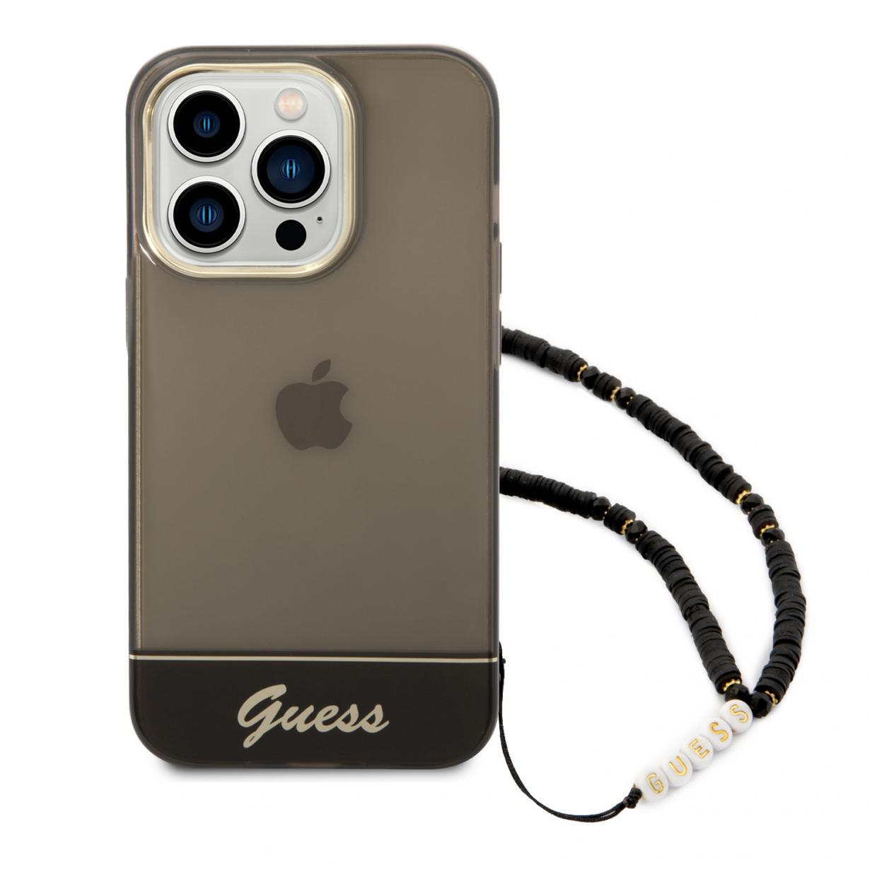 Carcasa Guess Translucent Pearl Strap compatibila cu iPhone 14 Pro Max, Negru 1 Lerato.ro