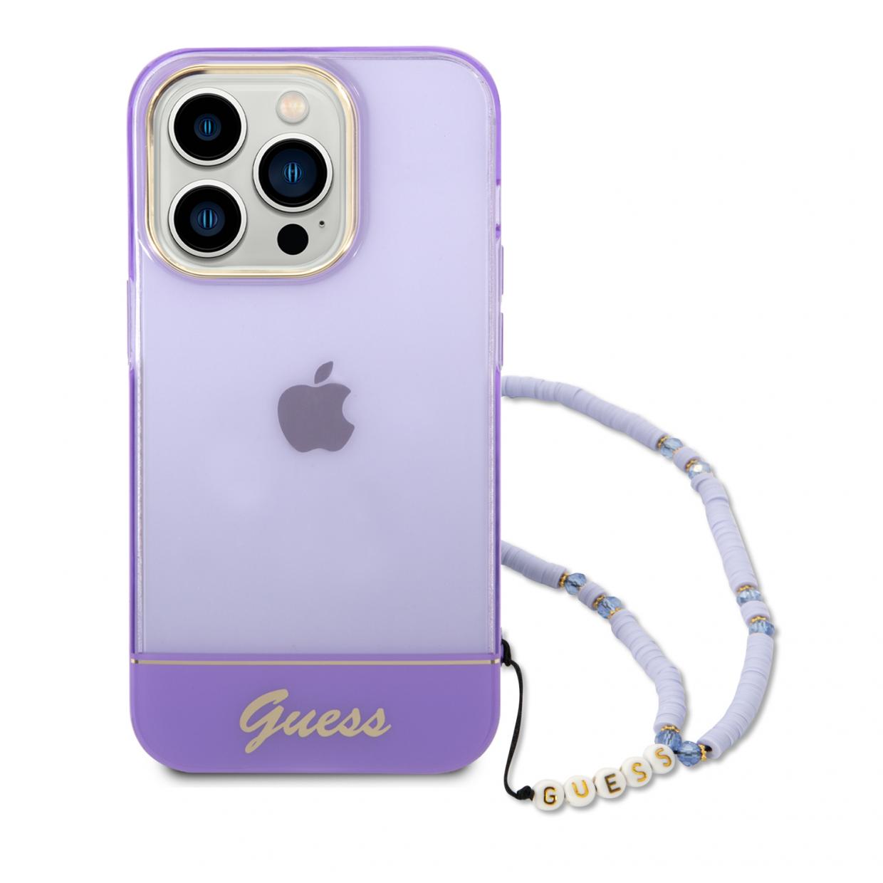 Carcasa Guess Translucent Pearl Strap compatibila cu iPhone 14 Pro Max, Mov 1 Lerato.ro