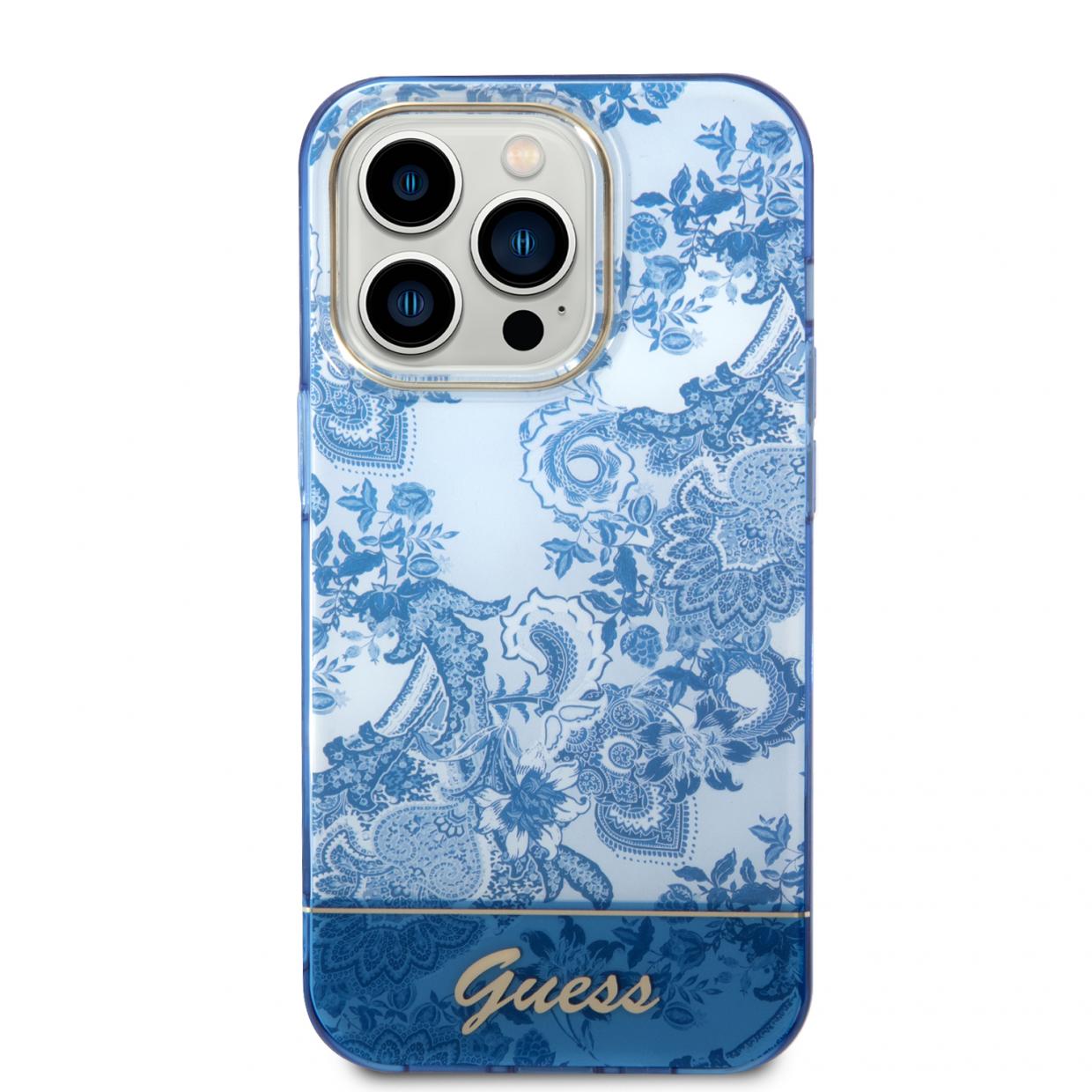 Carcasa Guess Porcelain Collection compatibila cu iPhone 14 Pro Max, Albastru 1 Lerato.ro