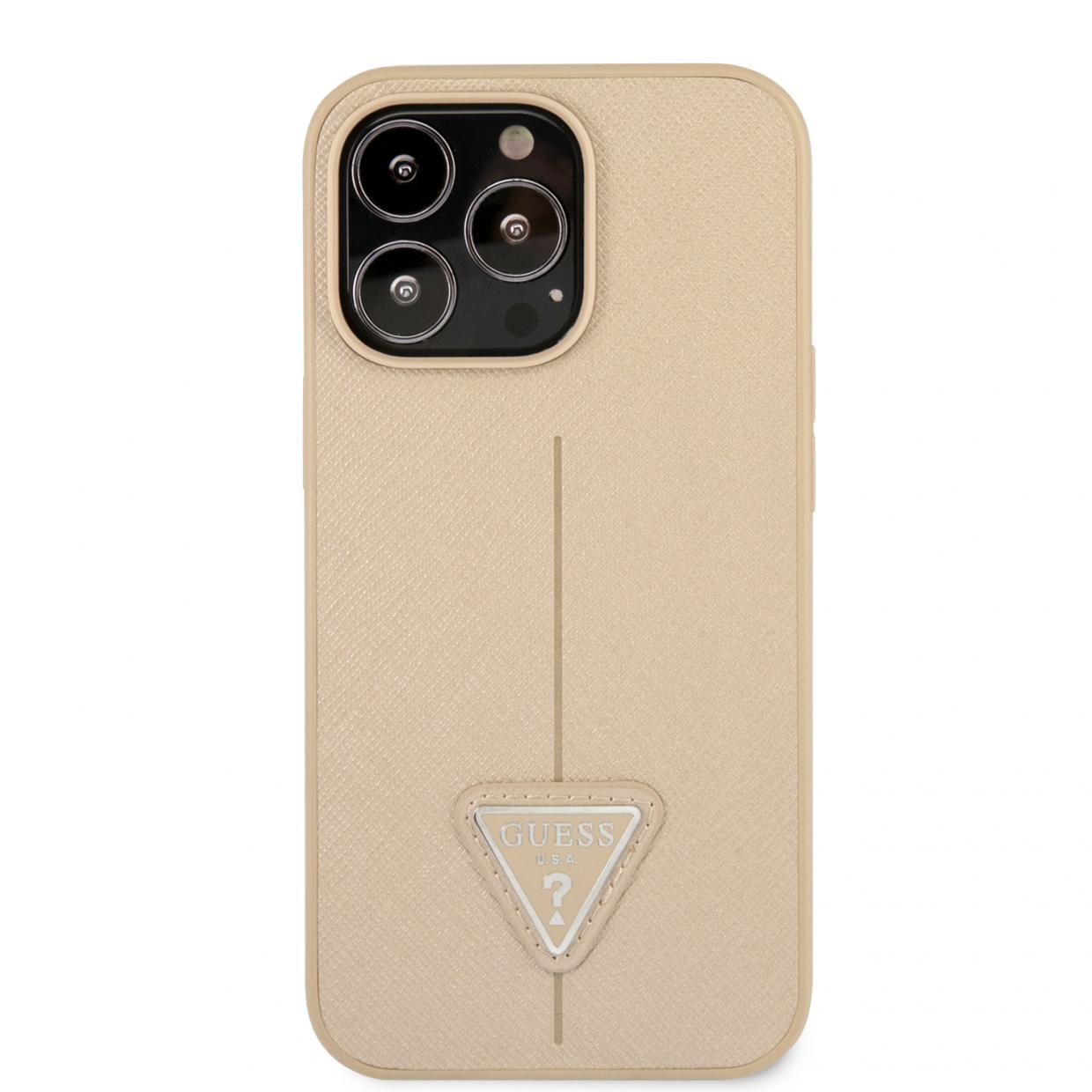 Carcasa Guess Saffiano Triangle Logo compatibila cu iPhone 14 Pro Max, Bej 1 Lerato.ro
