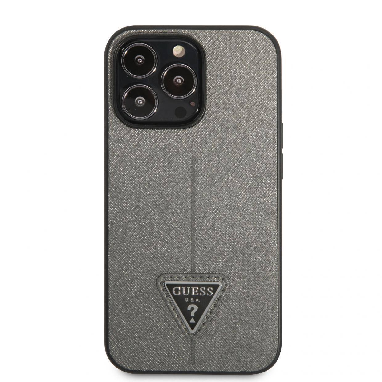 Carcasa Guess Saffiano Triangle Logo compatibila cu iPhone 14 Pro Max, Silver 1 Lerato.ro
