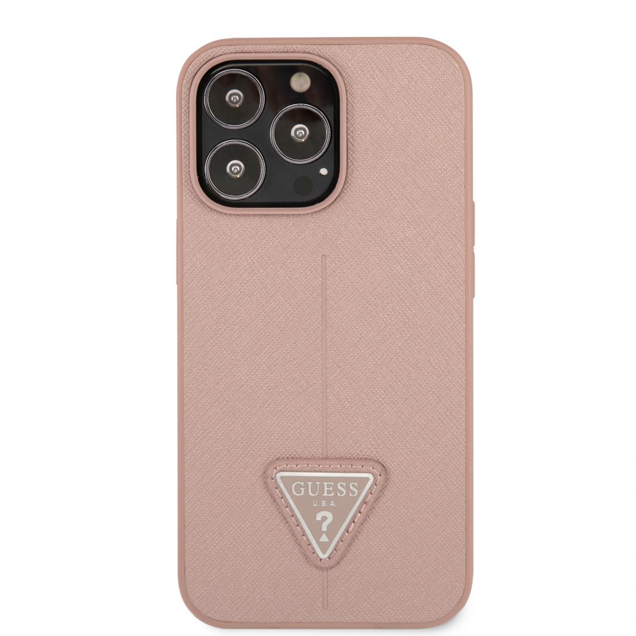 Carcasa Guess Saffiano Triangle Logo compatibila cu iPhone 14 Pro Max, Roz 1 Lerato.ro