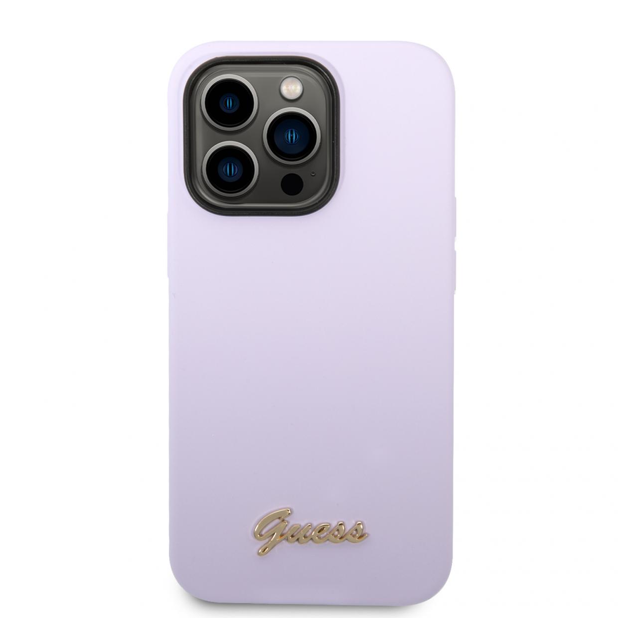 Carcasa Guess Silicone Vintage Gold Logo compatibila cu iPhone 14 Pro Max, Violet 1 Lerato.ro