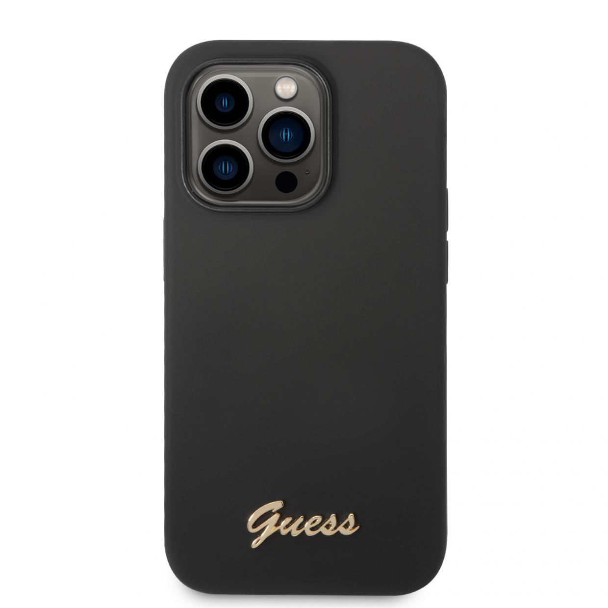 Carcasa Guess Silicone Vintage Gold Logo compatibila cu iPhone 14 Pro Max, Negru 1 Lerato.ro