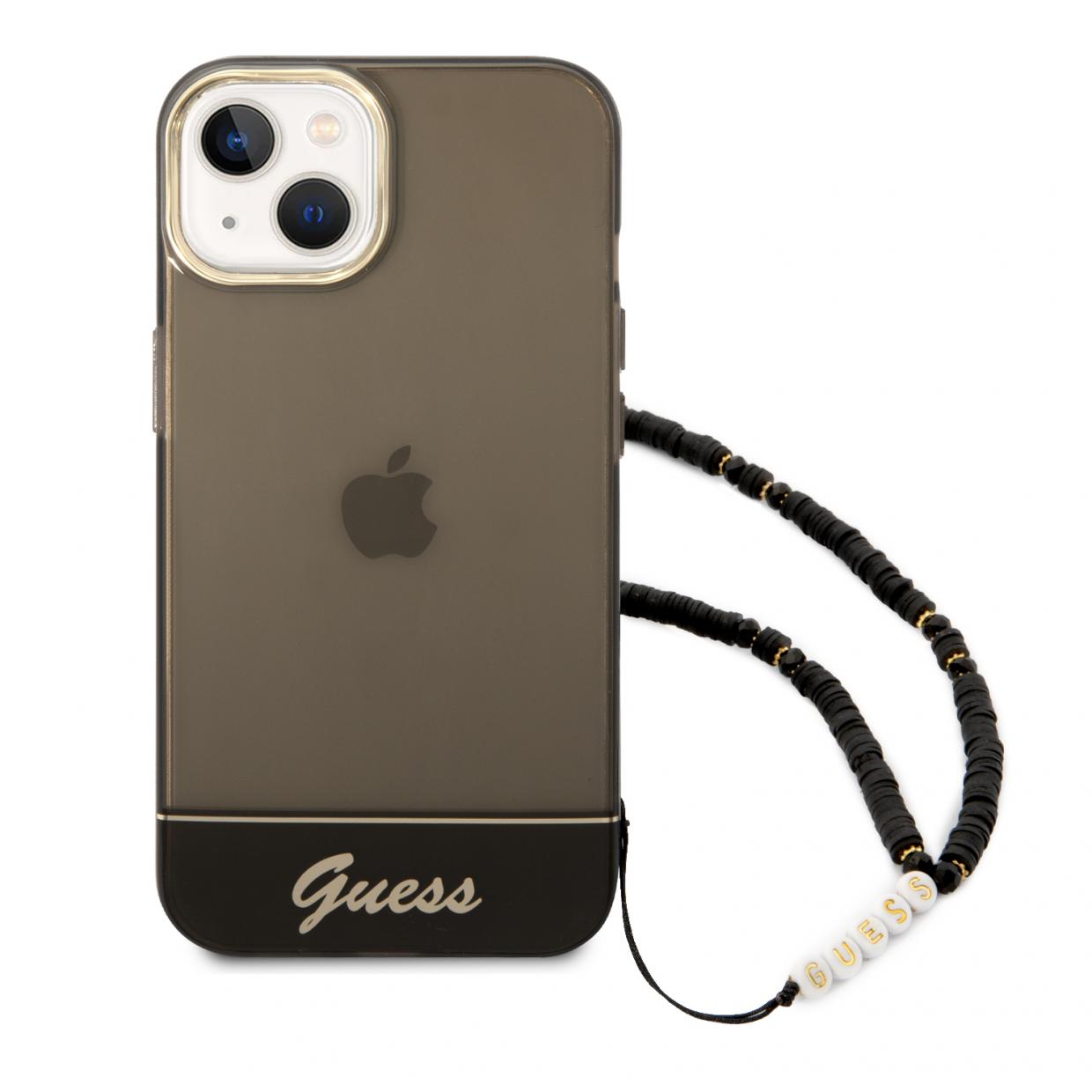 Carcasa Guess Translucent Pearl Strap compatibila cu iPhone 14 Plus / 15 Plus, Negru 1 Lerato.ro