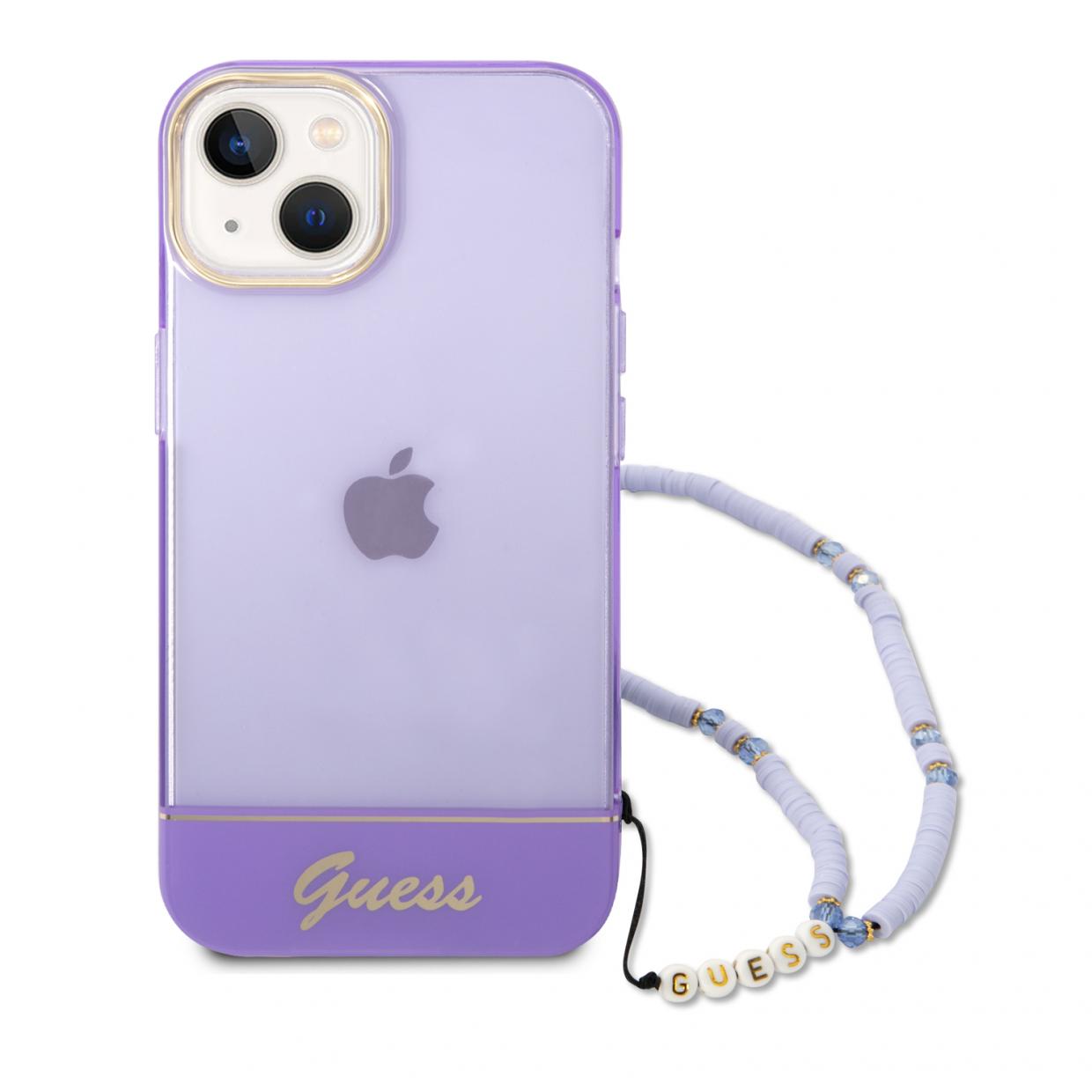 Carcasa Guess Translucent Pearl Strap compatibila cu iPhone 14 Plus / 15 Plus, Mov 1 Lerato.ro