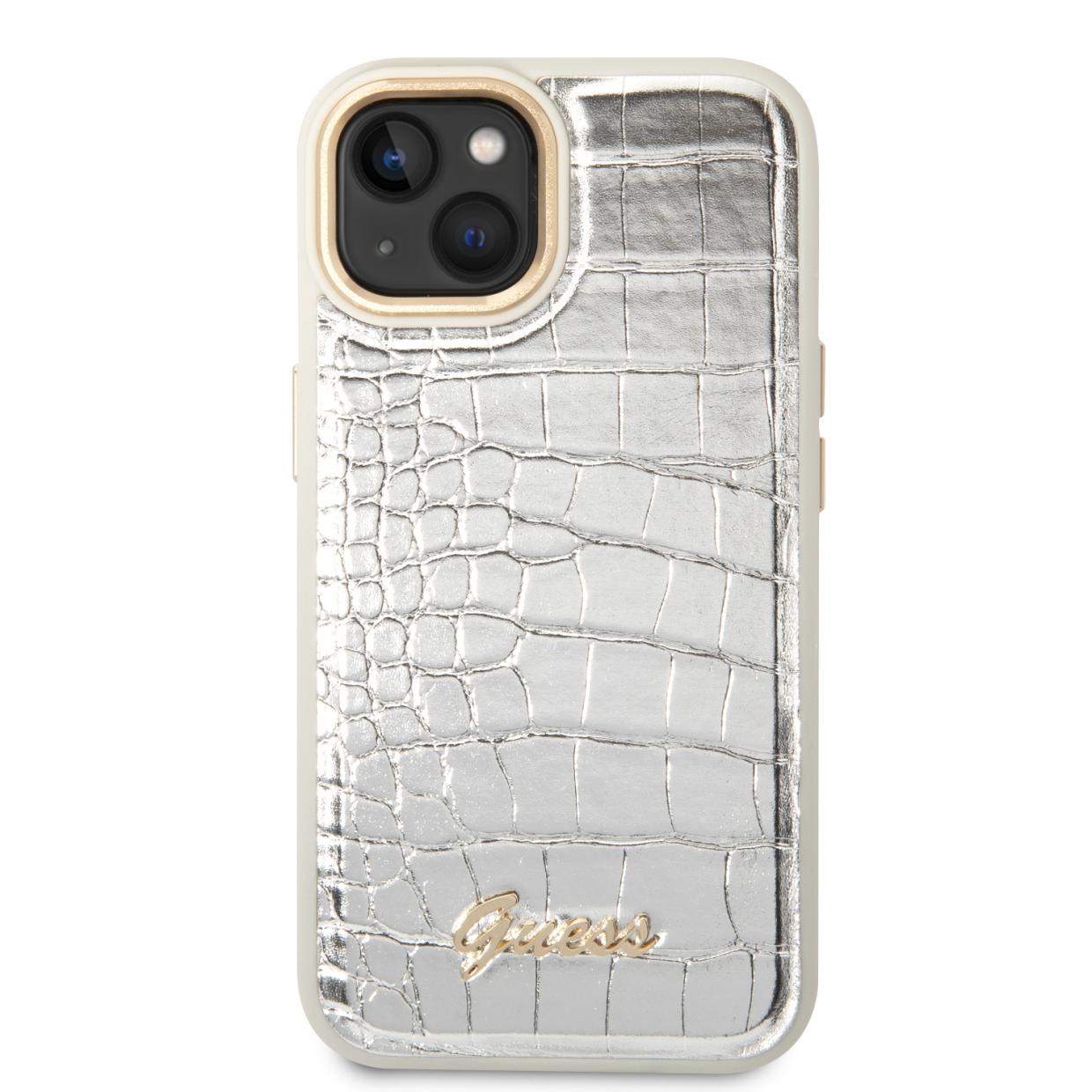 Carcasa Guess Croco Collection compatibila cu iPhone 14 Plus / 15 Plus, Silver 1 Lerato.ro