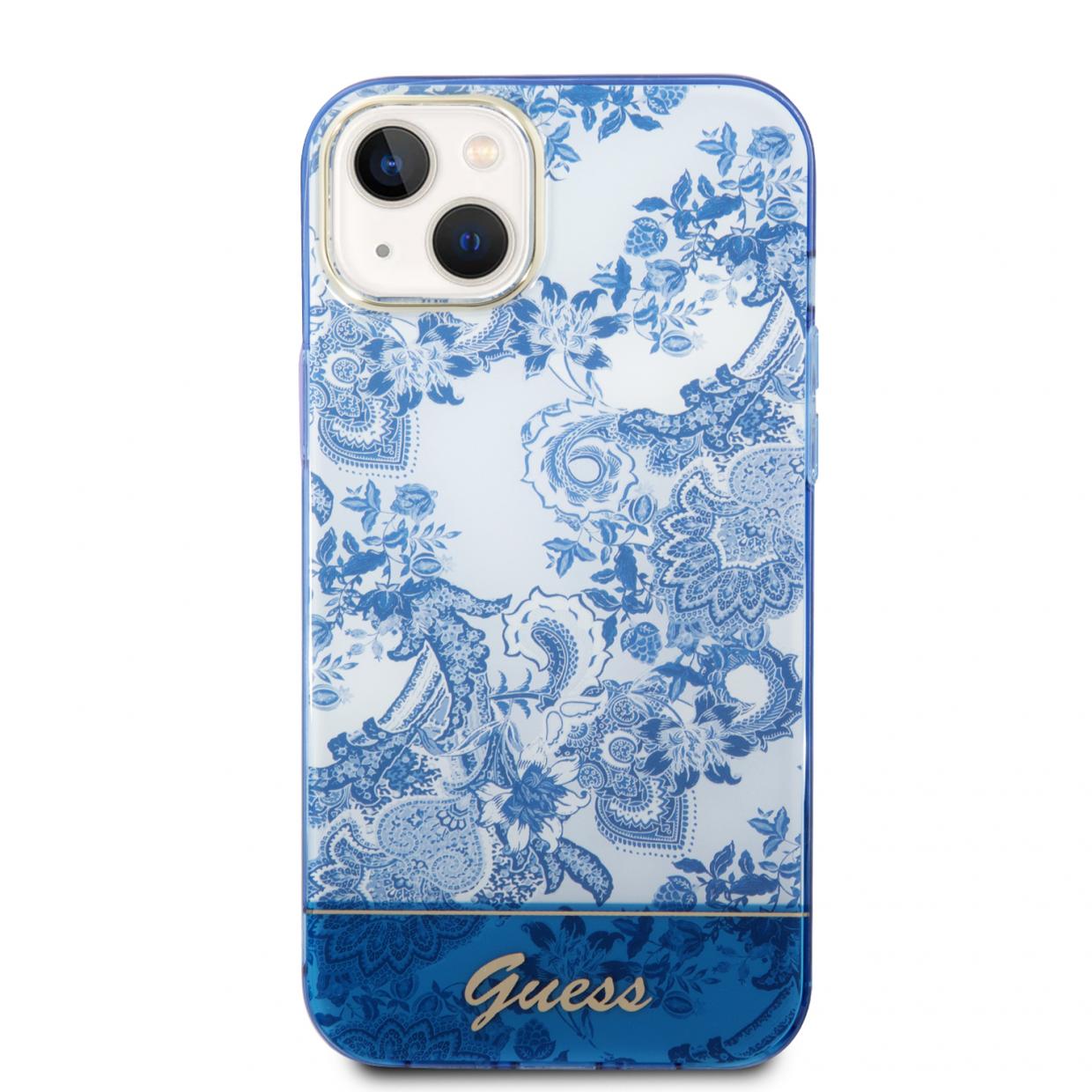 Carcasa Guess Porcelain Collection compatibila cu iPhone 14 Plus / 15 Plus, Albastru 1 Lerato.ro