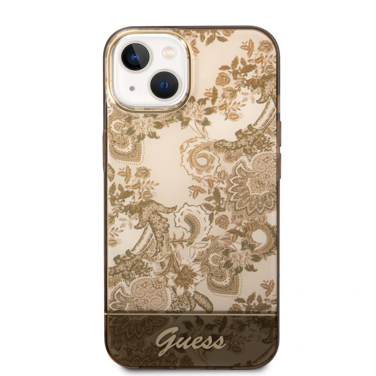 Carcasa Guess Porcelain Collection compatibila cu iPhone 14 Plus / 15 Plus, Maro 1 Lerato.ro