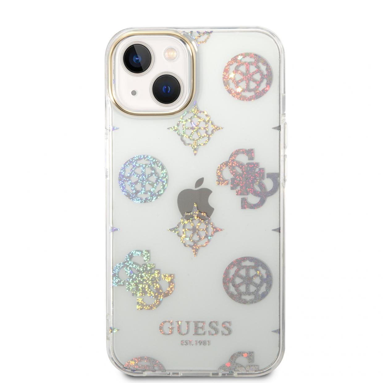 Carcasa Guess Peony Glitter compatibila cu iPhone 14 Plus / 15 Plus, Transparent 1 Lerato.ro