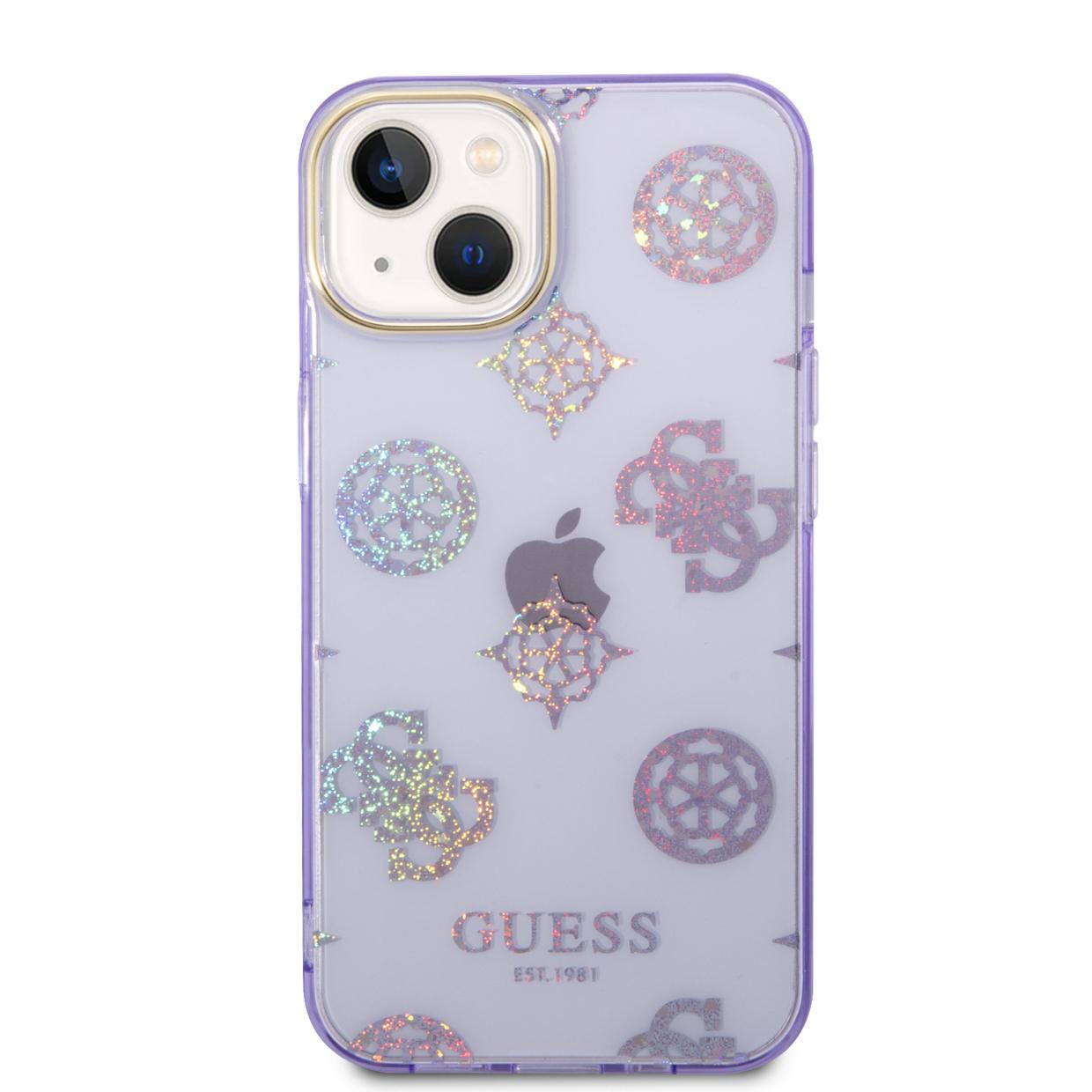 Carcasa Guess Peony Glitter compatibila cu iPhone 14 Plus / 15 Plus, Violet 1 Lerato.ro