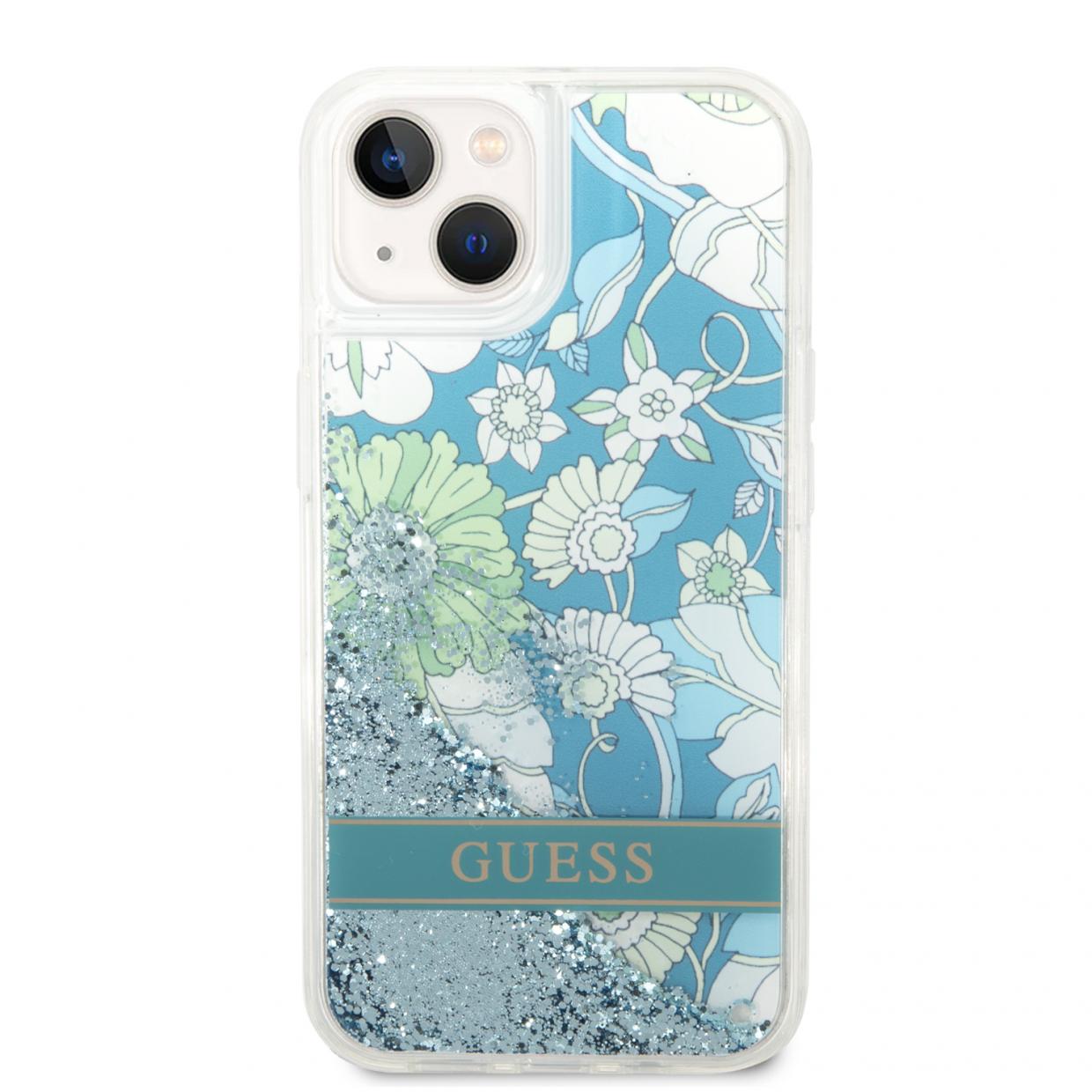 Carcasa Guess Flower Liquid Glitter compatibila cu iPhone 14 Plus / 15 Plus, Verde 1 Lerato.ro