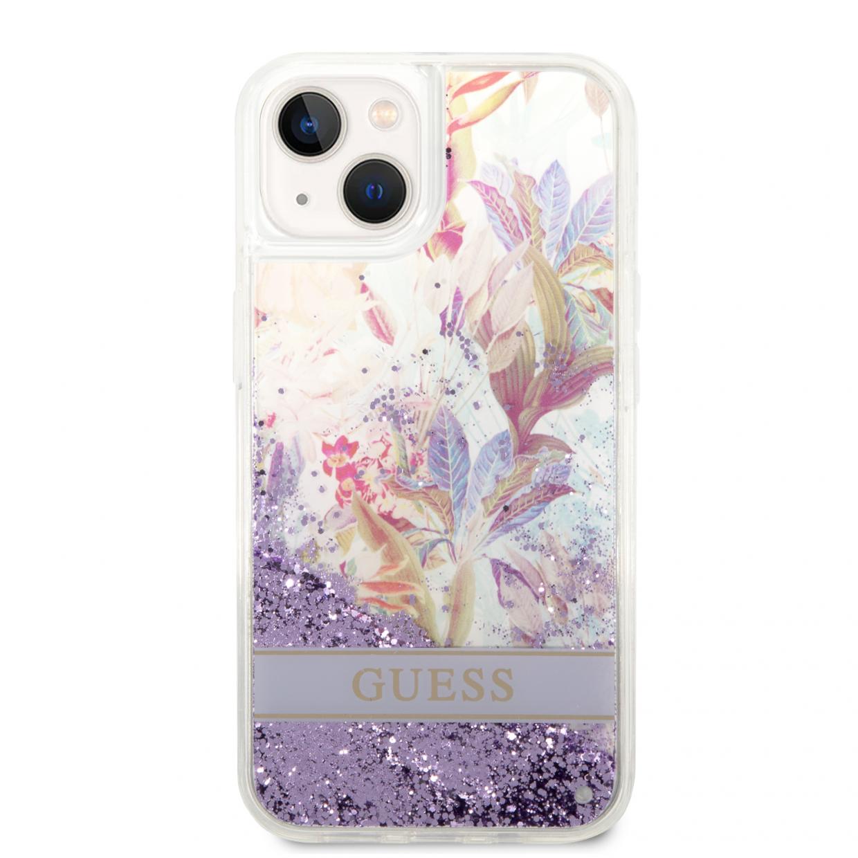 Carcasa Guess Flower Liquid Glitter compatibila cu iPhone 14 Plus / 15 Plus, Violet 1 Lerato.ro