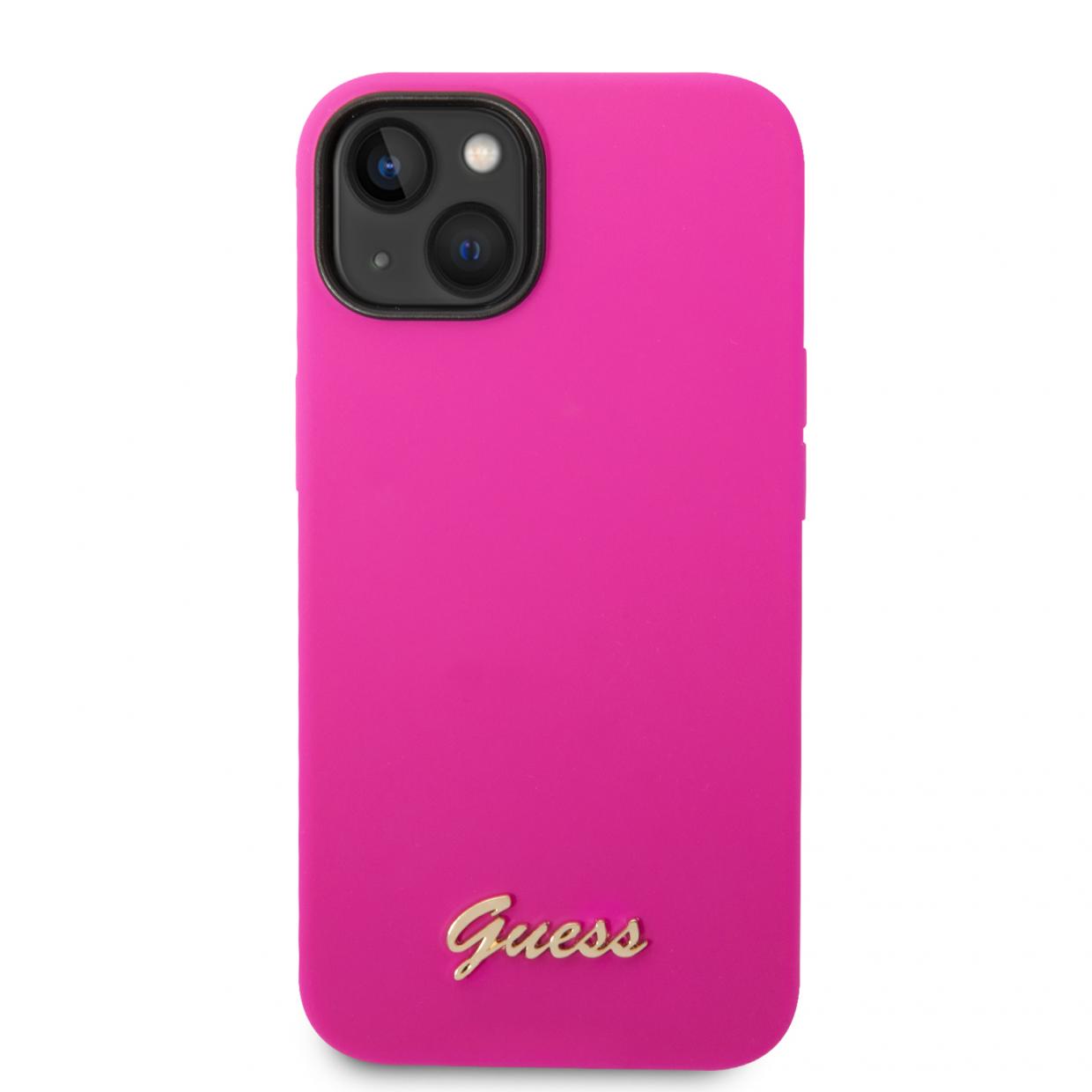 Carcasa Guess Silicone Vintage Gold Logo compatibila cu iPhone 14 Plus / 15 Plus, Fucsia 1 Lerato.ro