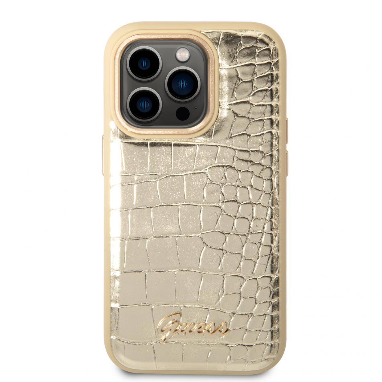 Husa Guess Croco Collection compatibila cu iPhone 14 Pro, Gold 1 Lerato.ro