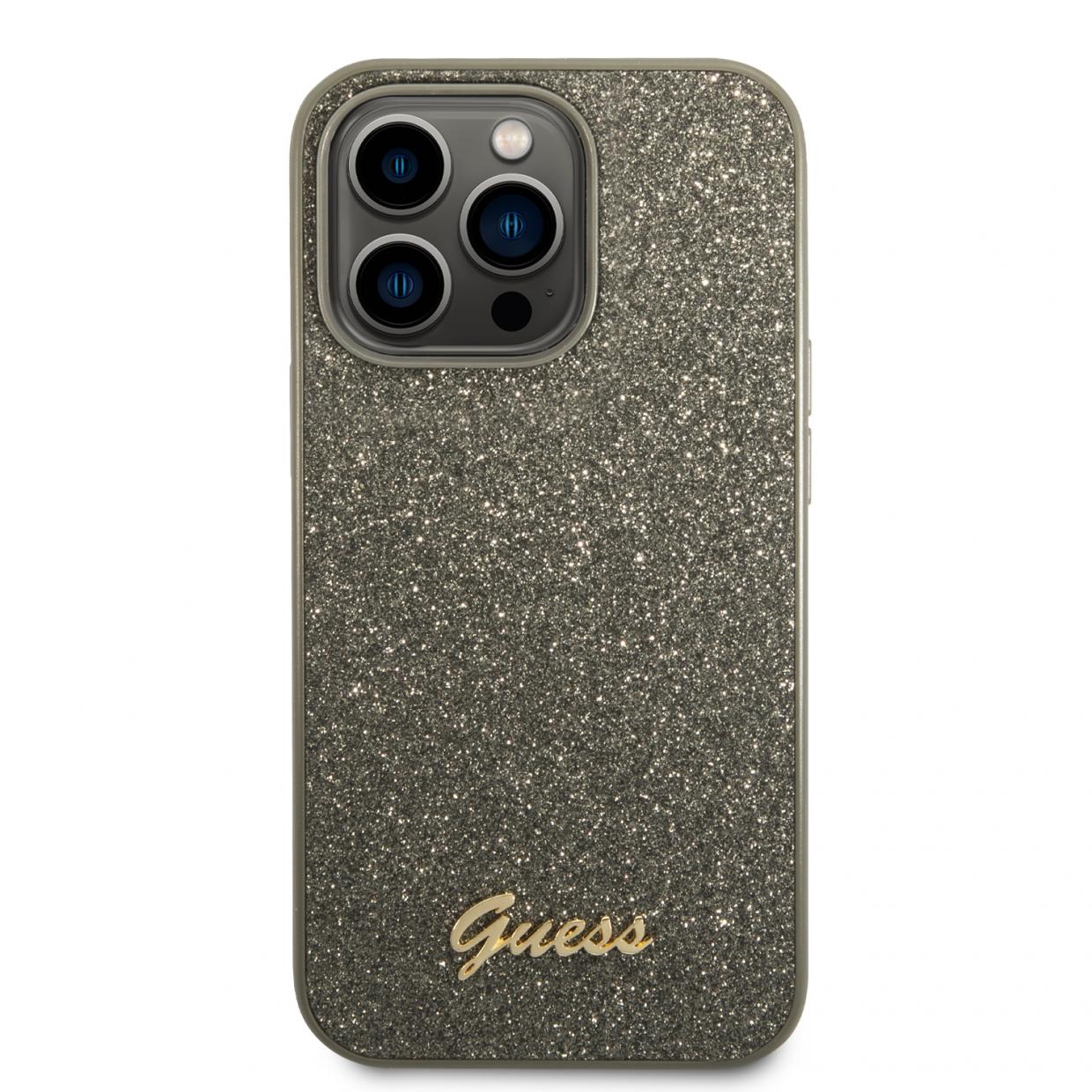 Husa Guess Glitter Script compatibila cu iPhone 14 Pro, Verde 1 Lerato.ro