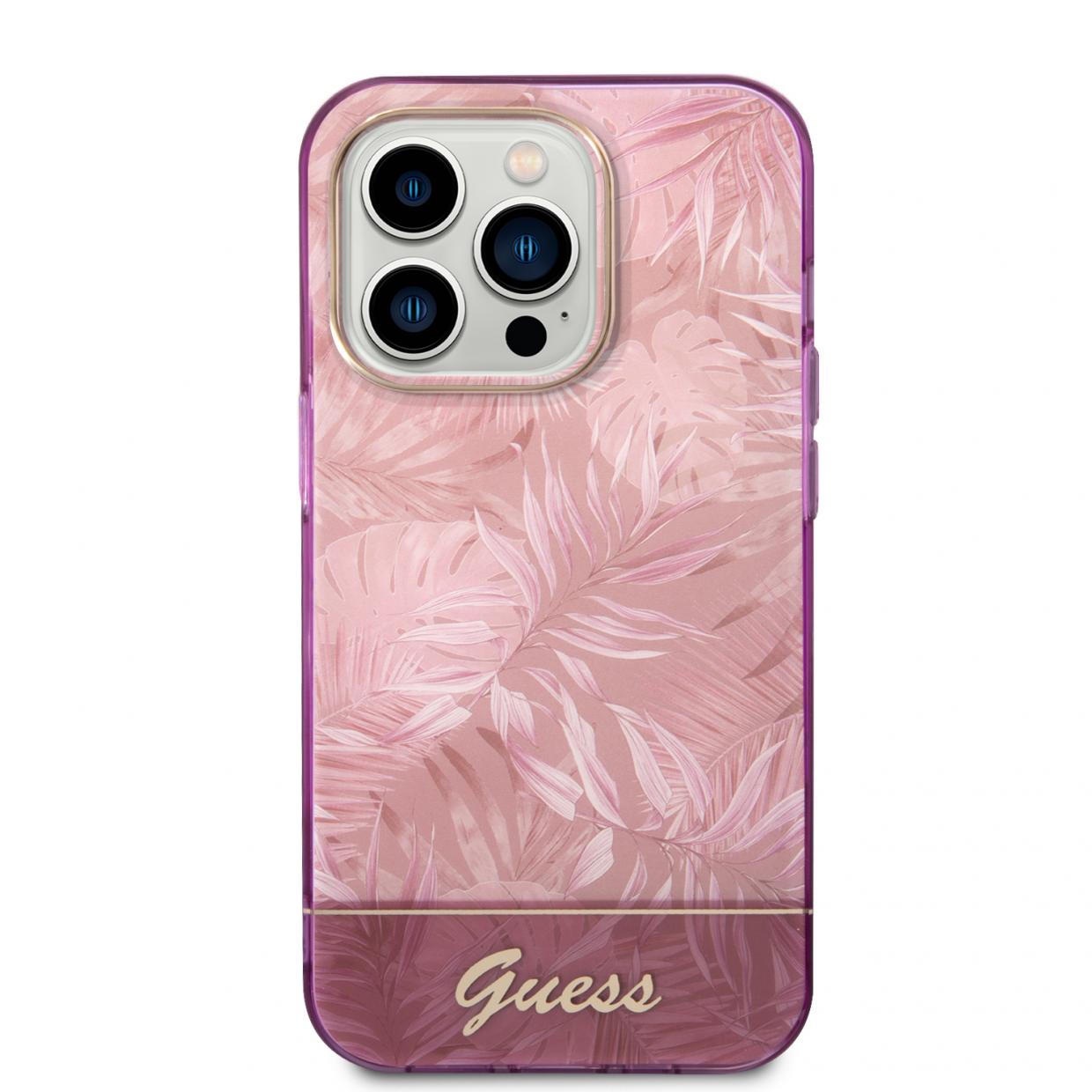 Husa Guess Jungle Collection compatibila cu iPhone 14 Pro, Roz 1 Lerato.ro