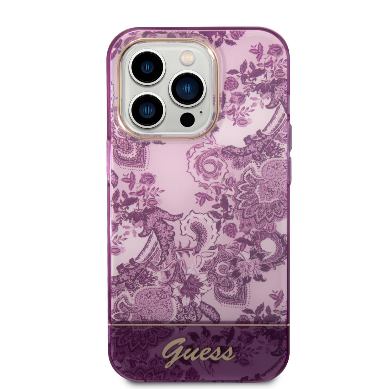 Husa Guess Porcelain Collection compatibila cu iPhone 14 Pro, Fucsia 1 Lerato.ro