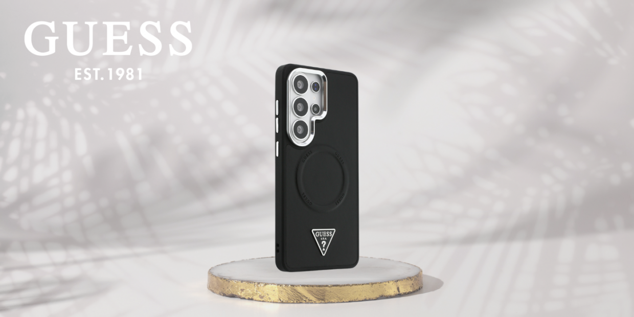 Carcasa Guess Embossed Ring Triangle Logo cu MagSafe compatibila cu Samsung Galaxy S26 Ultra, Negru 1 Lerato.ro