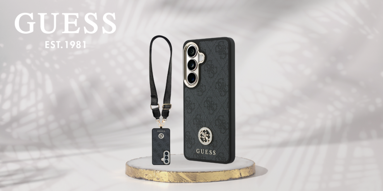 Husa Guess 4G Big Rhinestone Triangle Strap cu MagSafe compatibila cu Samsung Galaxy S26, Negru 1 Lerato.ro