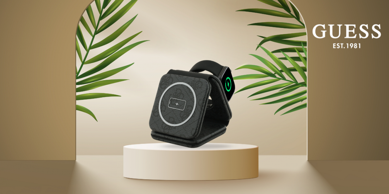 Incarcator wireless 3in1 Guess 4G, Compatibil MagSafe, Incarcare Wireless 15W / 5W / 3W, 2A, USB-C, Negru 1 Lerato.ro