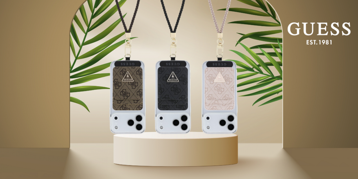 Set portofel magnetic si snur telefon Guess Triangle, Compatibil MagSafe, Negru 1 Lerato.ro