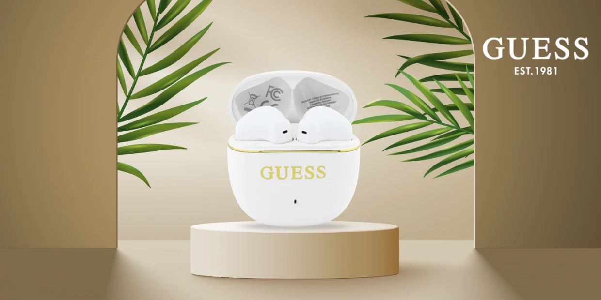 Casti wireless Guess Glossy Gold Line, TWS, Bluetooth 5.4, 200 mAh, USB-C, Alb 1 Lerato.ro