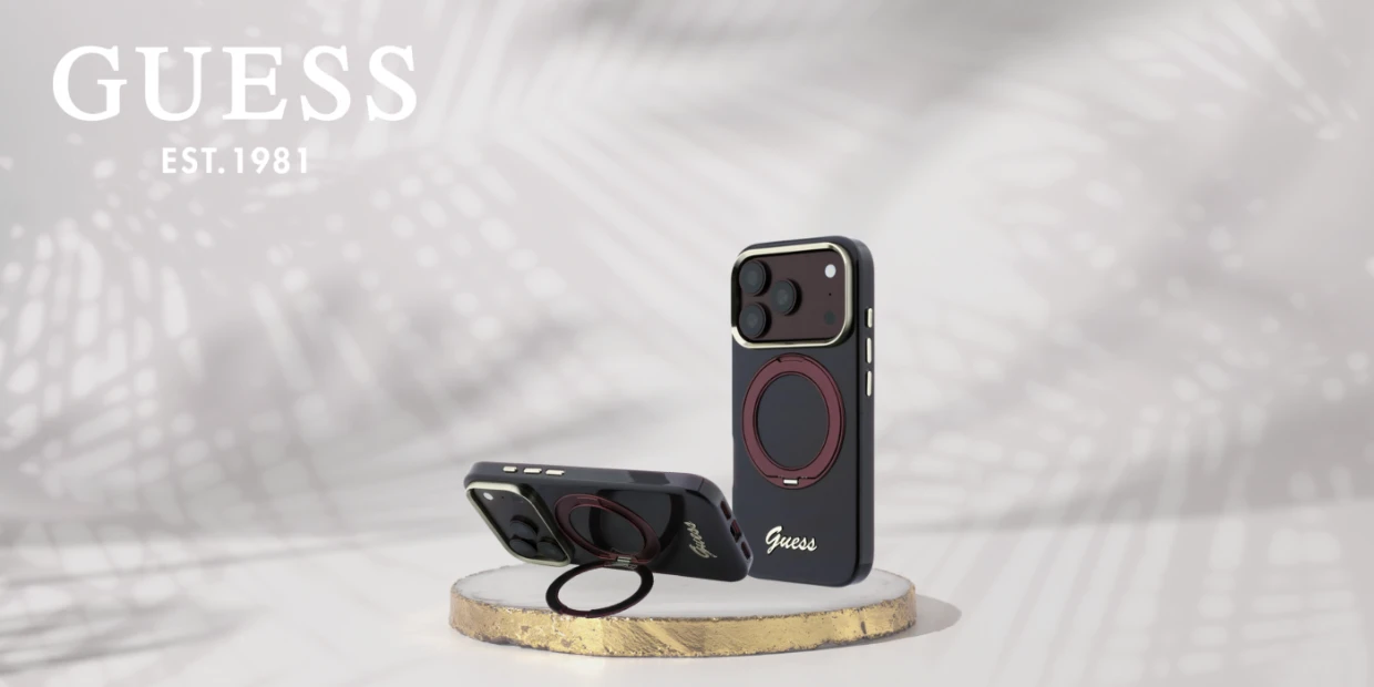 Husa Guess IML Ring Stand 360 Script Metal Logo cu MagSafe compatibila cu iPhone 18 Pro Max / 17 Pro Max, Burgundy 1 Lerato.ro