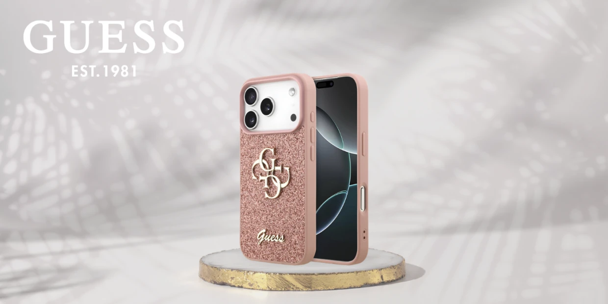 Husa Guess Fixed Glitter Big 4G compatibila cu iPhone 18 Pro / 17 Pro, Roz 1 Lerato.ro