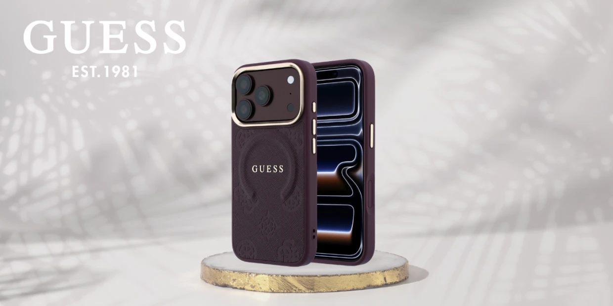 Husa Guess Saffiano Peony and Ring cu MagSafe compatibila cu iPhone 18 Pro / 17 Pro, Burgundy 1 Lerato.ro