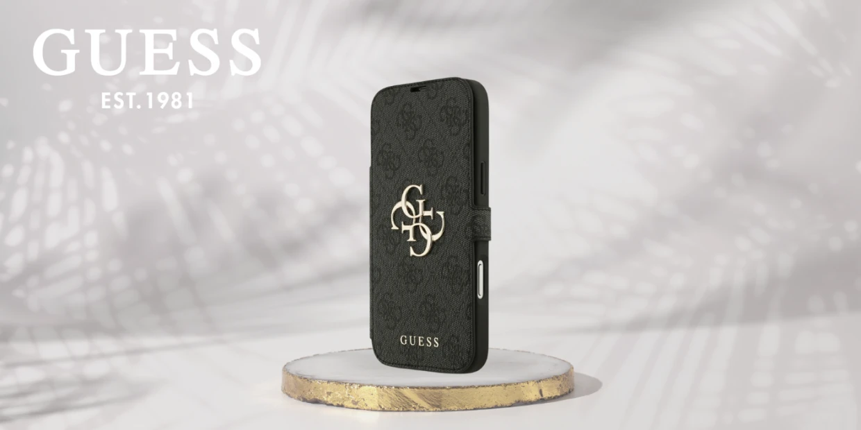 Husa flip cover Guess 4G Metal Logo Book compatibila cu iPhone 18 Pro Max / 17 Pro Max, Negru 1 Lerato.ro