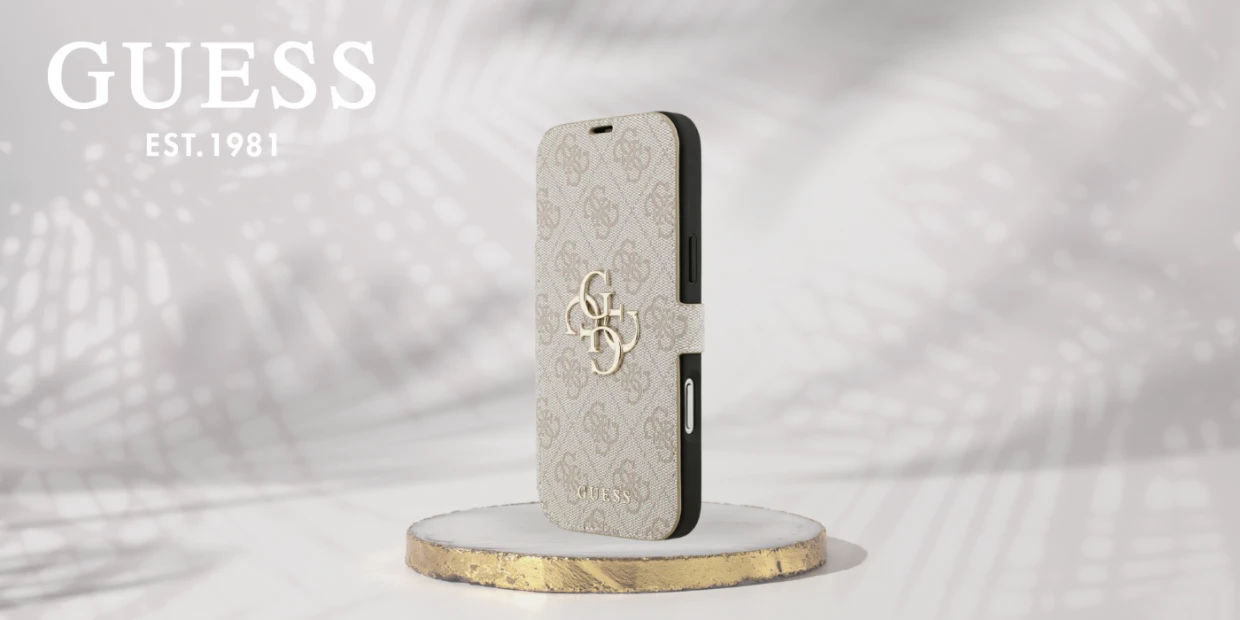 Husa flip cover Guess 4G Metal Logo Book compatibila cu iPhone 18 Pro Max / 17 Pro Max, Roz 1 Lerato.ro