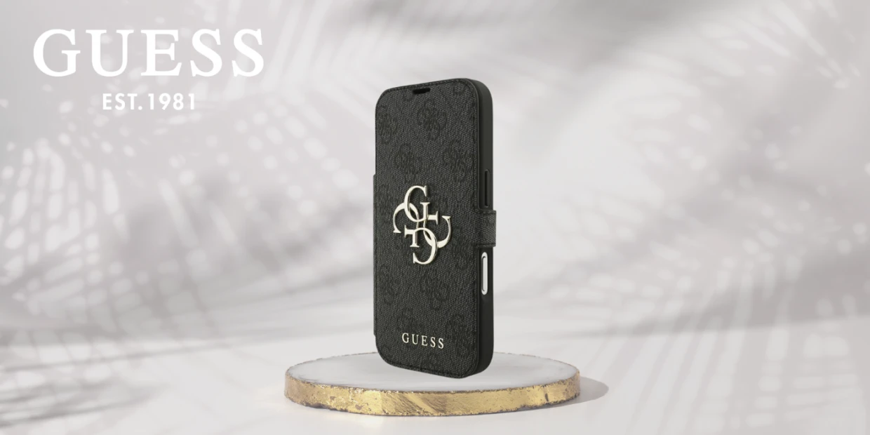 Husa flip cover Guess 4G Metal Logo Book compatibila cu iPhone 18 Pro / 17 Pro, Negru 1 Lerato.ro