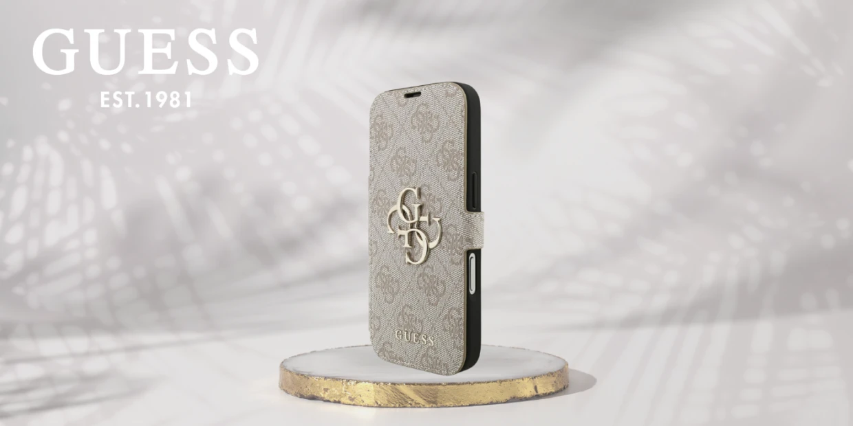 Husa flip cover Guess 4G Metal Logo Book compatibila cu iPhone 18 Pro / 17 Pro, Roz 1 Lerato.ro