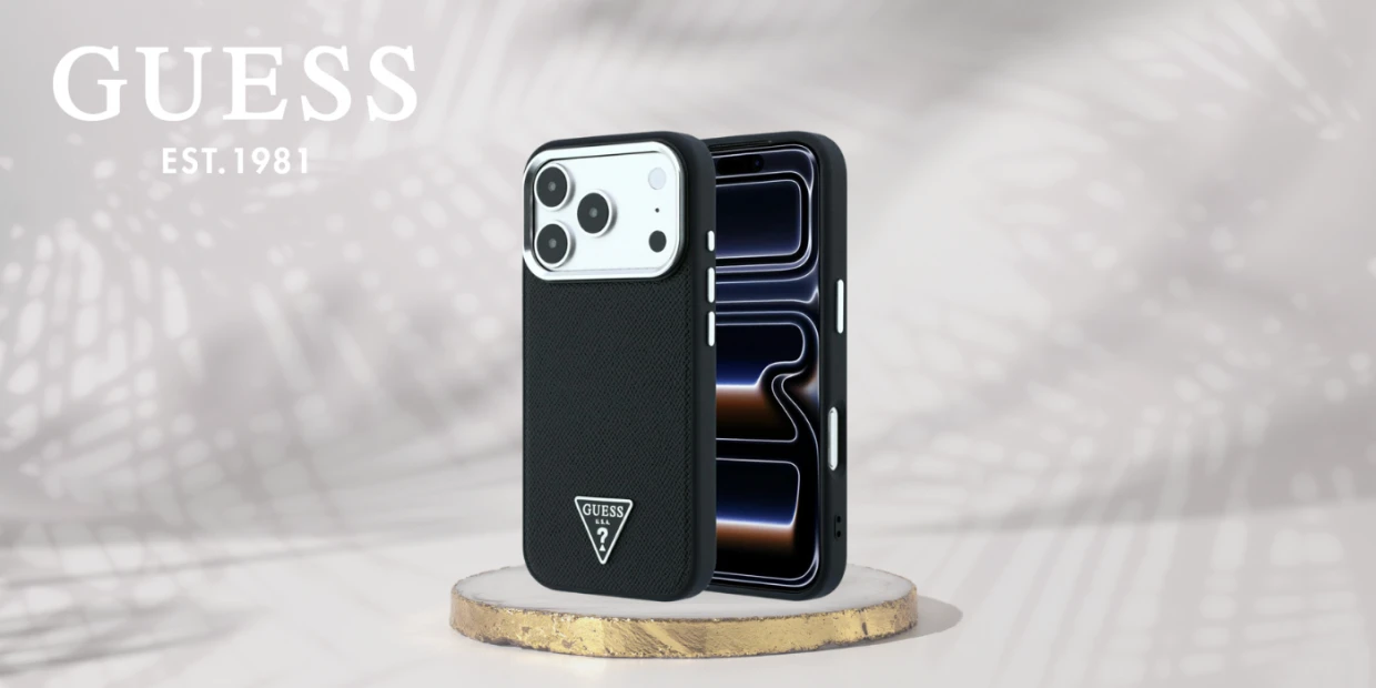 Husa Guess Grained Triangle Logo cu MagSafe compatibila cu iPhone 18 Pro / 17 Pro, Negru 1 Lerato.ro
