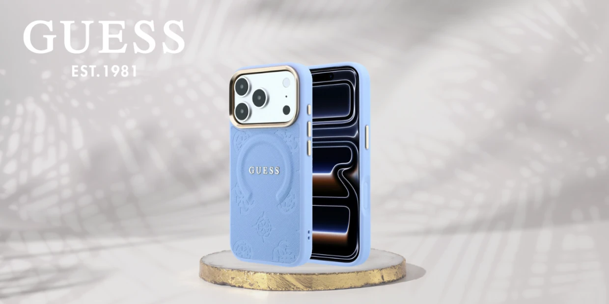 Husa Guess Saffiano Peony and Ring cu MagSafe compatibila cu iPhone 18 Pro Max / 17 Pro Max, Albastru 1 Lerato.ro
