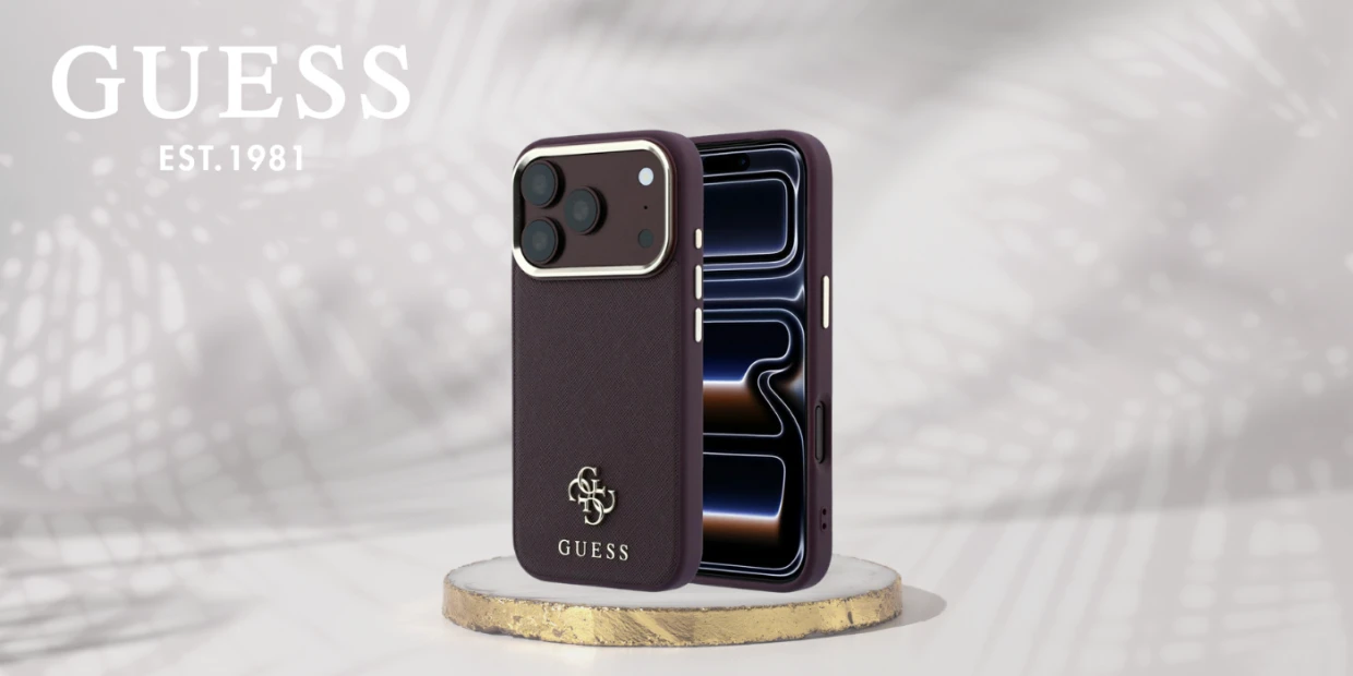 Husa Guess Saffiano Small 4G Classic Logo cu MagSafe compatibila cu iPhone 18 Pro / 17 Pro, Burgundy 1 Lerato.ro