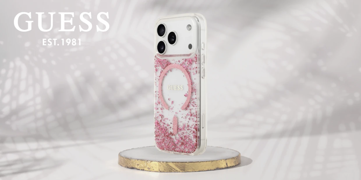 Husa Guess Resin Bottom Glitter cu MagSafe compatibila cu iPhone 18 Pro / 17 Pro, Roz 1 Lerato.ro