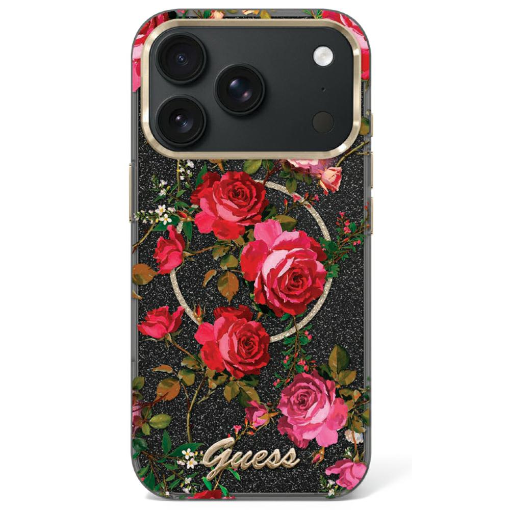 Husa Guess IML Glitter Blossom Roses cu MagSafe compatibila cu iPhone 18 Pro / 17 Pro, Graphics 1 Lerato.ro