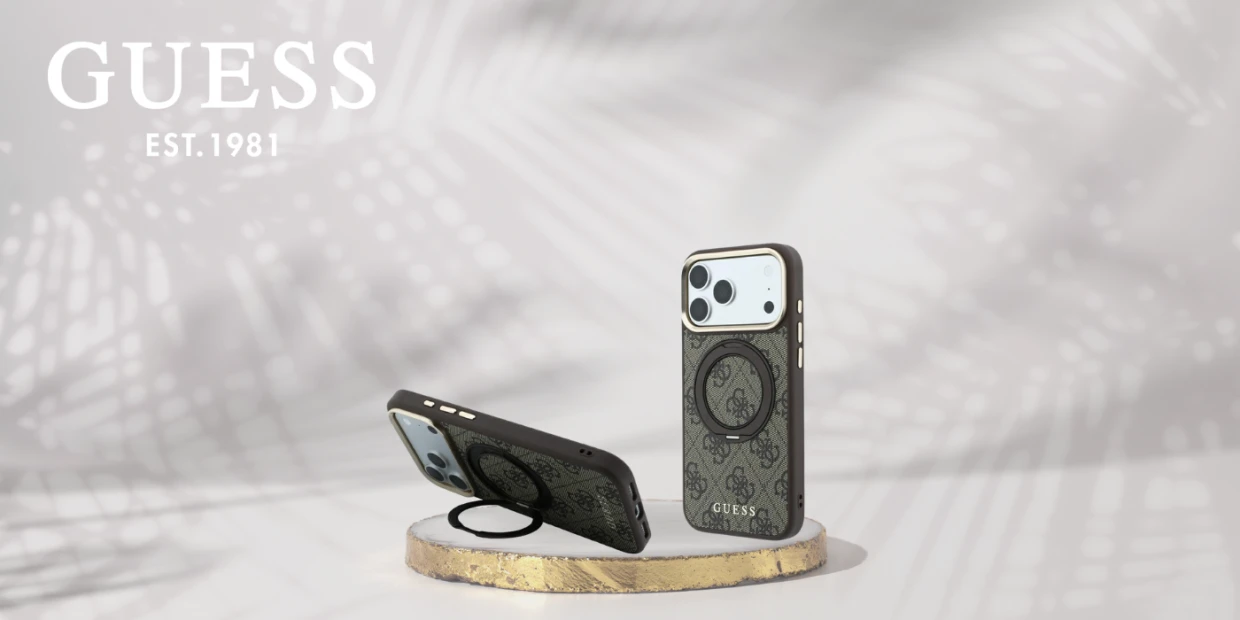 Husa Guess Ring Stand 360 4G Classic Logo cu MagSafe compatibila cu iPhone 18 Pro / 17 Pro, Maro 1 Lerato.ro