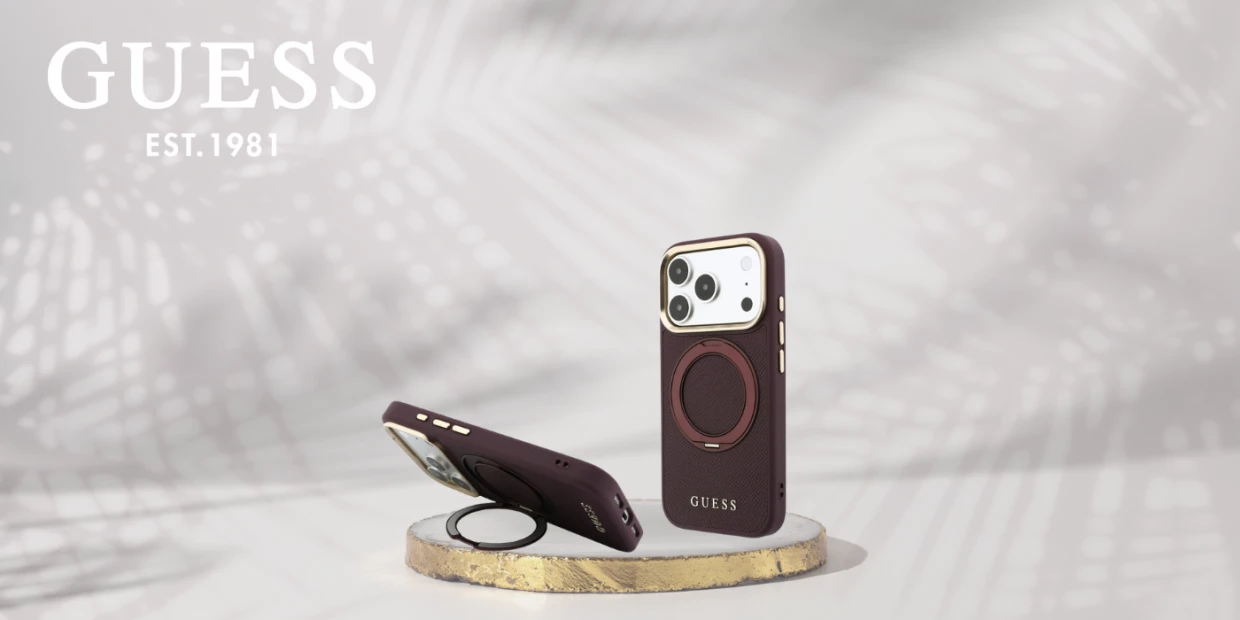 Husa Guess Ring Stand 360 Grained Classic Logo cu MagSafe compatibila cu iPhone 18 Pro Max / 17 Pro Max, Burgundy 1 Lerato.ro